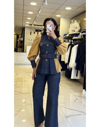 Miarte İndigo Denim Broşlu Takım 