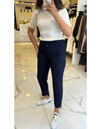 Yusuf Özdemir Lacivert Paçası Fermuar Detaylı Pantolon