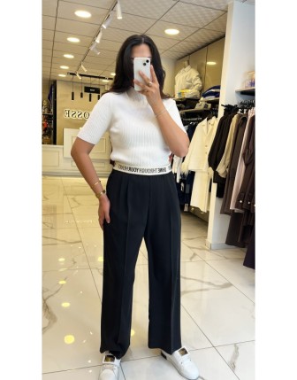 Yusuf Özdemir Siyah Beli Lastikli Palazo Pantolon