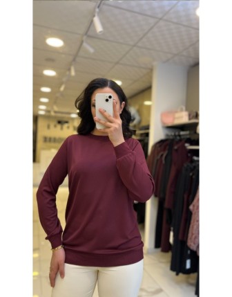 İndigo Bordo Fitilli Uzun Kollu Bluz