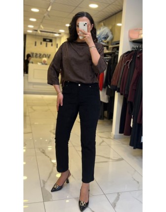 Ekol Siyah Kadife Dar Paça Pantolon