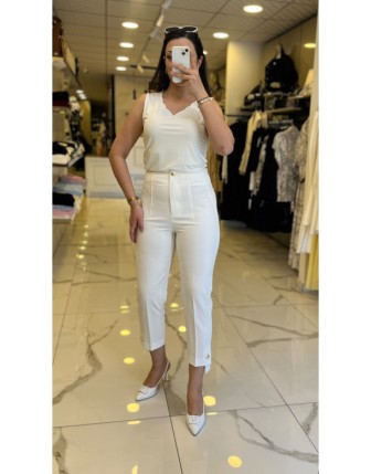 Yusuf Özdemir Beyaz Paçası Aksesuar Detaylı Havuç Pantolon