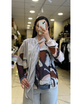 Miarte Gri Desenli Atletli Şifon Bluz