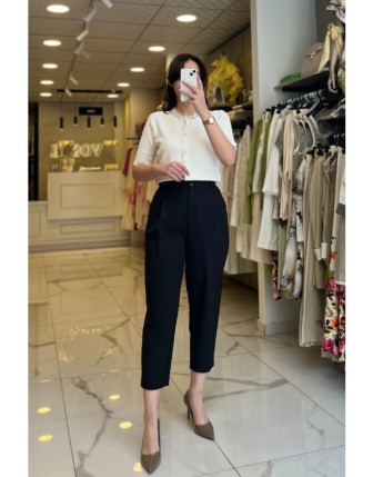 Yusuf Özdemir Siyah  Pileli,Lastikli Kumaş Pantolon 