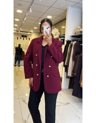 Moda İlgi Bordo Düğme Detaylı Blazer Ceket