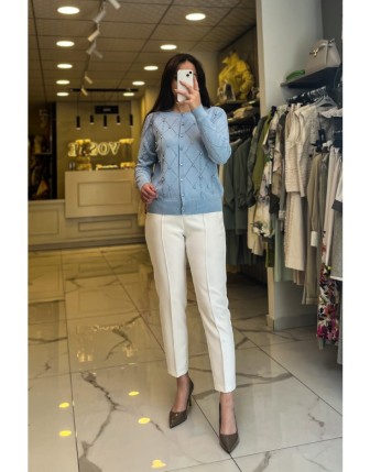 On Fashıon Mavi İnci Detaylı Merserize Hırka