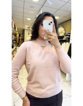 On Fashıon Pembe Pul Detaylı Triko Kazak