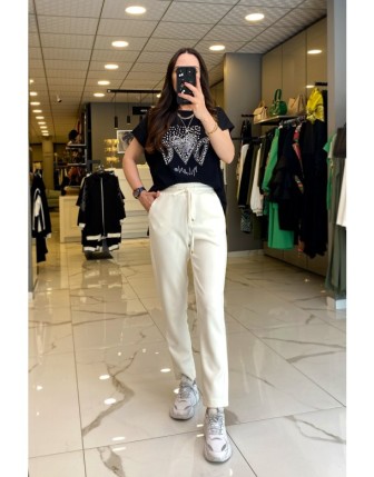 On Fashıon Ekru Beli Lastikli Arkası Dikişli Cepli Eşofman Pantolon