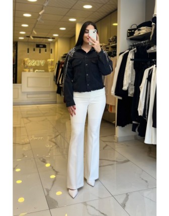 Vosse Siyah Taşlı Aksesuarlı Kot Ceket