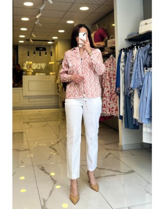 On Fasahıon Pudra Desenli Fermuarlı Ceket