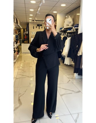 Moda İlgi Siyah Boncuk Detaylı Tulum