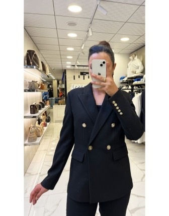 Ekol Siyah Kruvaze Yaka Kaşe Blazer Ceket