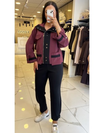 Moda İlgi Bordo Apolet Detaylı Eşofman Takım