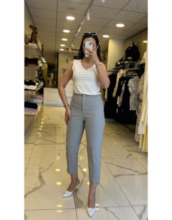 Yusuf Özdemir Gri Paçası Aksesuar Detaylı Havuç Pantolon