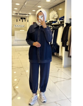 Tığ Triko Lacivert File Detaylı Oysho Takım