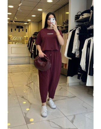 Vosse Bordo Baskılı Tişört 