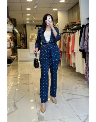 Ekol Lacivert Desenli,Büzgülü Takım