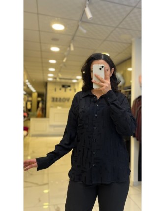 İndigo Siyah Baskılı Gömlek