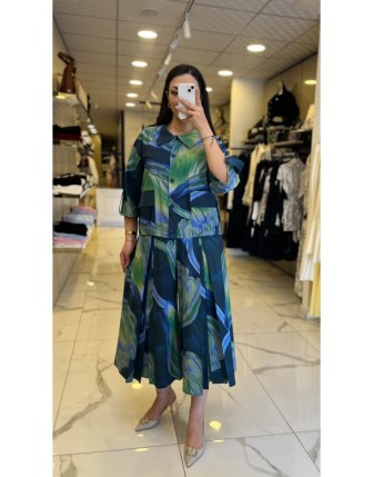 Bize Yeşil Etek Pantolonlu Renkli Takım