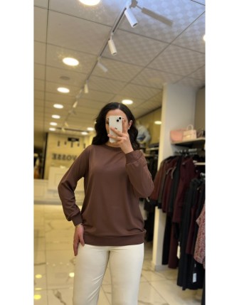 İndigo Kahverengi Fitilli Uzun Kollu Bluz