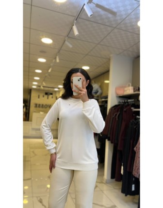 İndigo Beyaz Fitilli Uzun Kollu Bluz