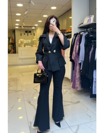 Mianotte Siyah Gold Aksesuarlı Ceket 