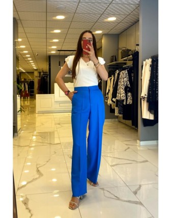 Miaruj Mavi Düğme Detaylı bol Paça Pantolon 