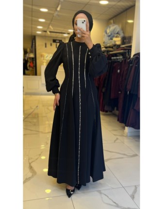 Gazella Siyah Taş Detaylı Elbise