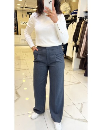 Ekol Lacivert Beli Lastikli Simli Palazo Pantolon