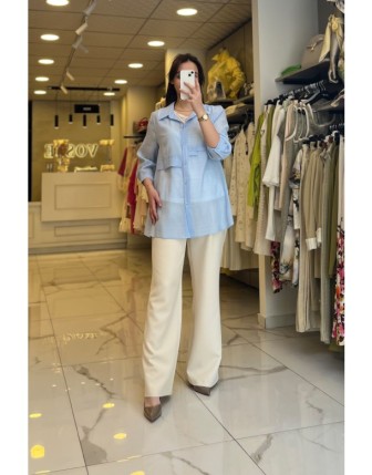 Ekol Mavi İç Atletli Düğmeli Gömlek 