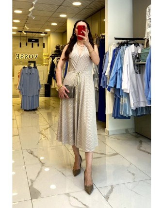 Ekol Bej V Yaka sıfır Kollu Elbise