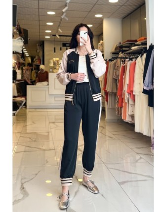 On Fashıon Siyah Saten Takım