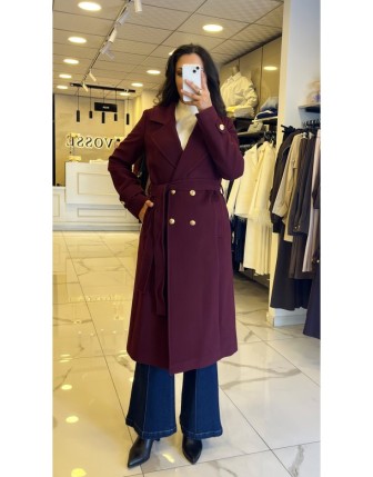 Ekol Bordo Beli Kuşaklı Kolları Apoletli Kaban