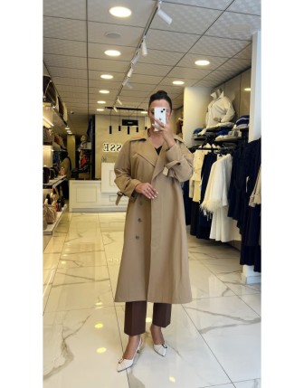 Doop Camel Düğme Detaylı Uzun Trençkot