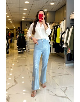 Mascara Mavi Beli Lastikli  Taş Detaylı Jean