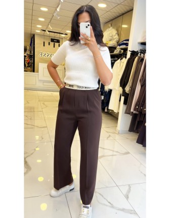 Yusuf Özdemir Kahverengi Beli Lastikli Palazo Pantolon