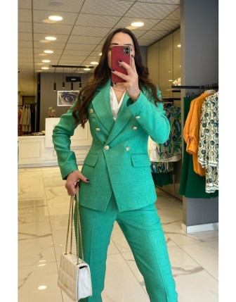 Ekol Yeşil Gold Düğmeli Cep Detaylı  Blazer Ceket