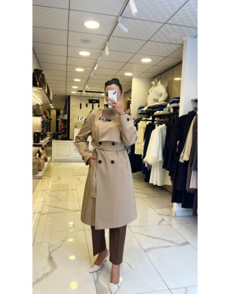 Ekol Camel Dik Yaka Beli KuşaklıTrençkot