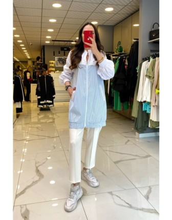 Miaruj Mavi Fermuarlı Taş İşleme Detaylı Cepli Ceket