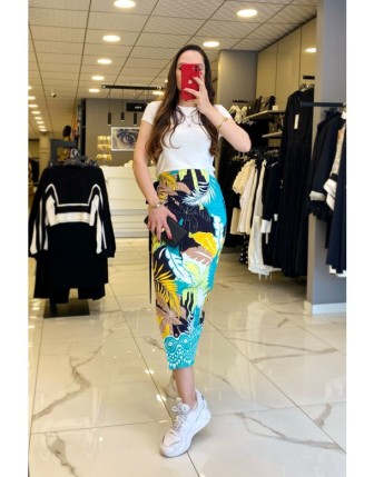 Hukka Yeşil Desenli Kuşaklı Etek