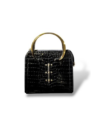 Kare Formlu Askılı Gold Detaylı Siyah Deri Çanta