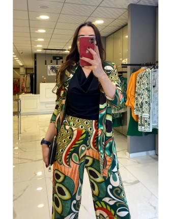 Miarte Multi Color Desenli Kuşaklı Ceket 