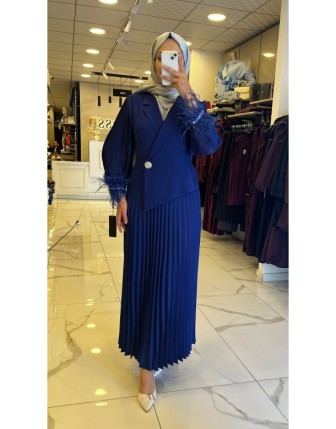 Moda İlgi Saks Pilise Detaylı Manşetli Otrişli Elbise