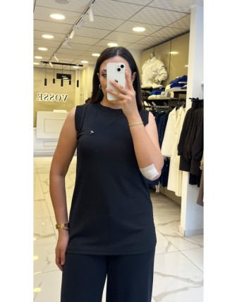 İndigo Siyah Sıfır Kollu Fitilli Bluz
