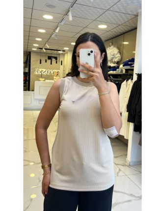 İndigo Taş Sıfır Kollu Fitilli Bluz