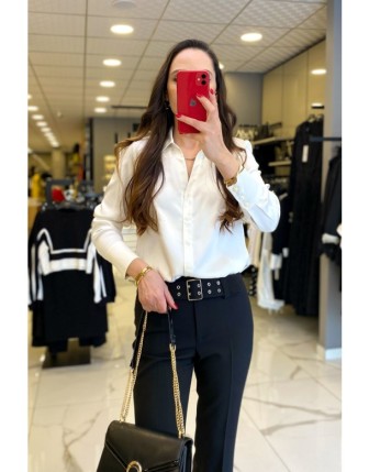 Ekol Ekru Düğmeli Saten Gömlek