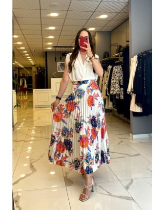 Ekol Ekru Pileli Etek