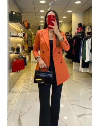 Ekol Oranj Siyah  Düğmeli Cep Detaylı Blazer Ceket