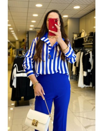 Miarte Saks Çizgili Gold Detaylı Gömlek