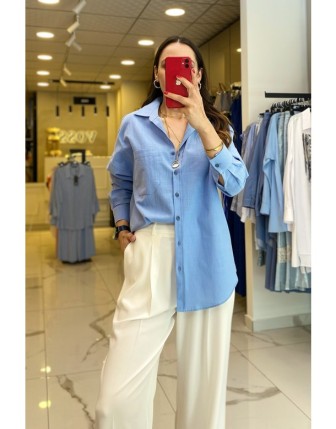 Ekol Mavi Sırtı Ve Önü Düğmeli Cep Detaylı Gömlek